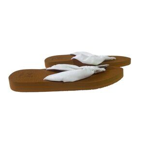 Kuailu White Fabric Strap Sandals Womens Size 9 Brown Sole New Summer